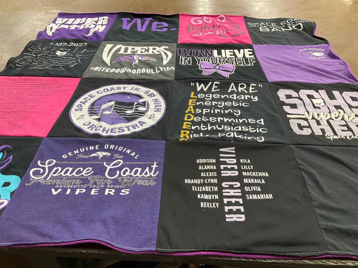 T-shirt quilt featuring space coast vipers, space coast high school cheer by Lisa from FL