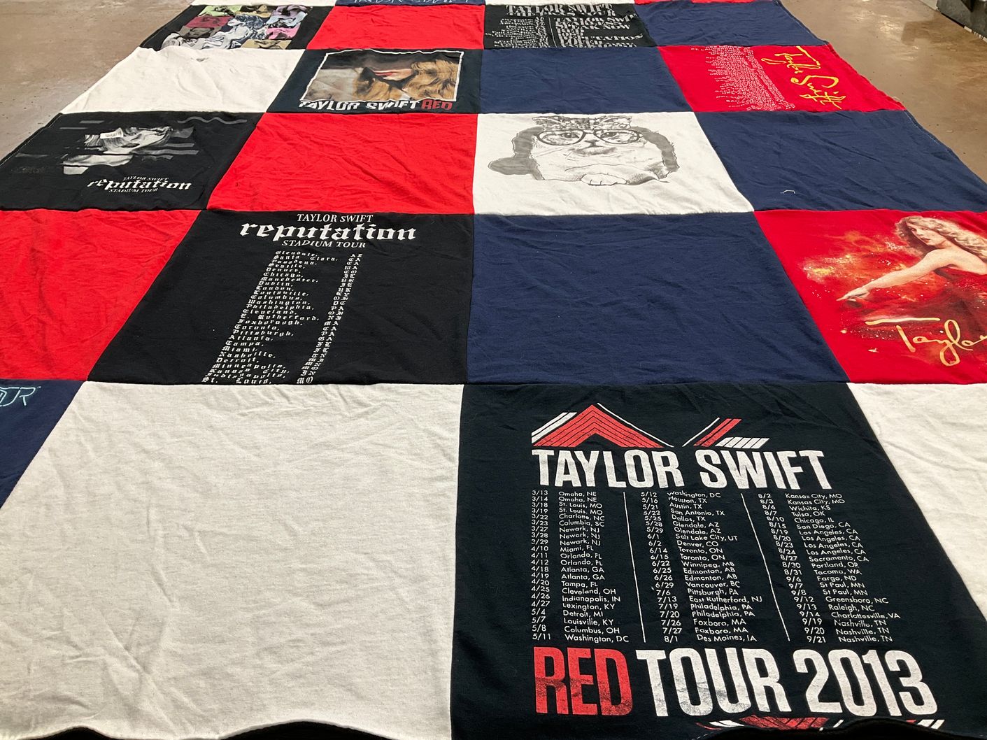 T-shirt quilt with music, concerts themes by Courtney from NH