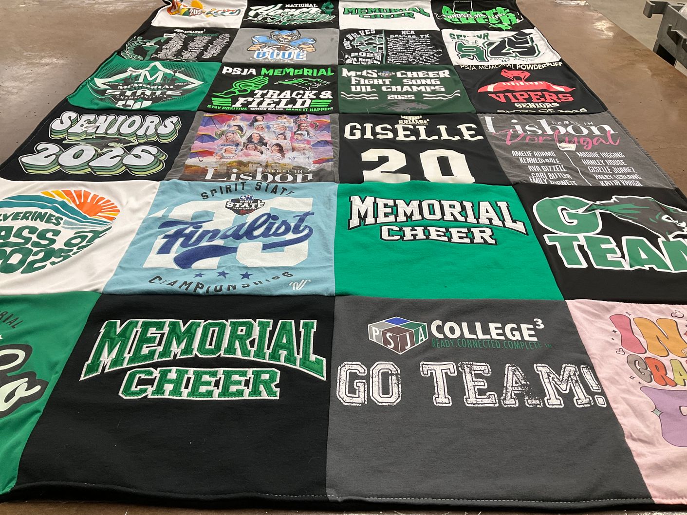 T-shirt quilt featuring psja memorial cheerleading by Jennifer from TX