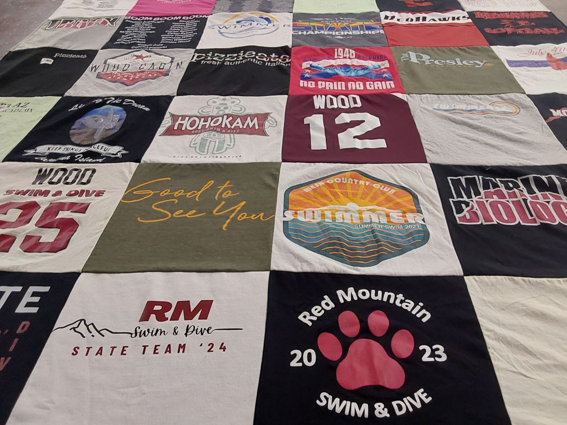 T-shirt quilt featuring red mountain swim & dive by Sandy from AZ