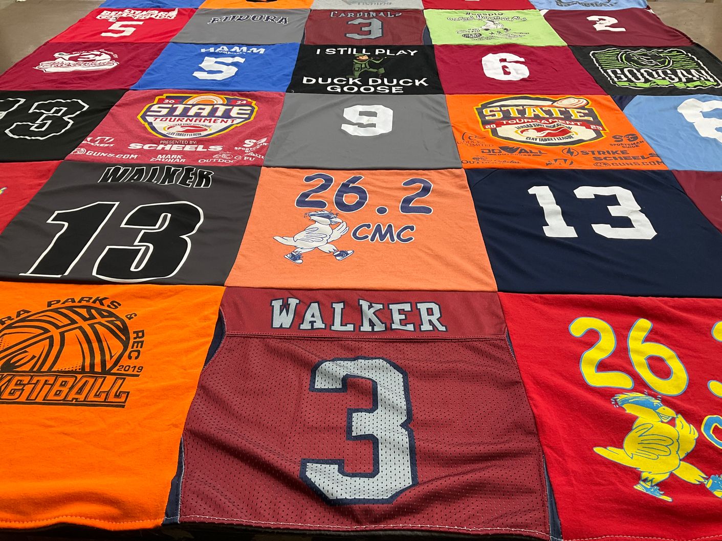 T-shirt quilt with basketball, sports themes by Lori from KS