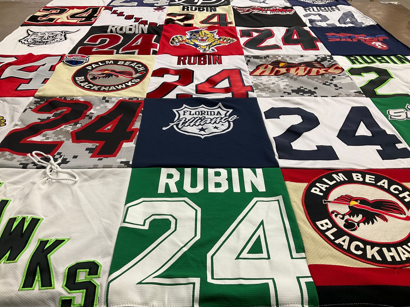 T-shirt quilt featuring palm beach blackhawks by Kimberly from FL