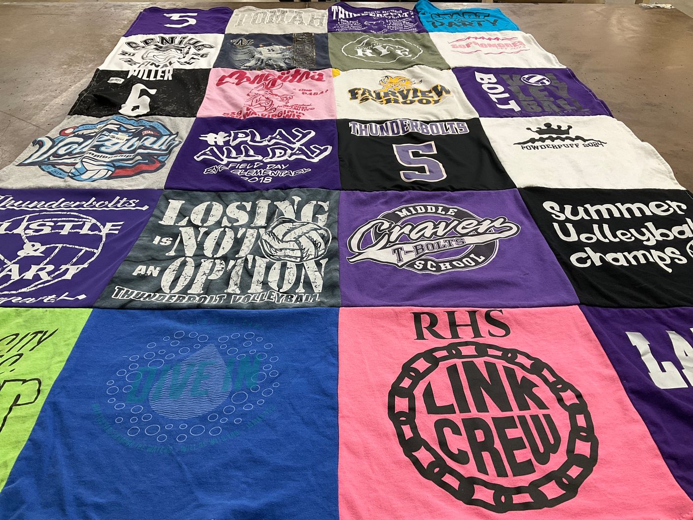 T-shirt quilt featuring thunderbolts by Heidi from CO