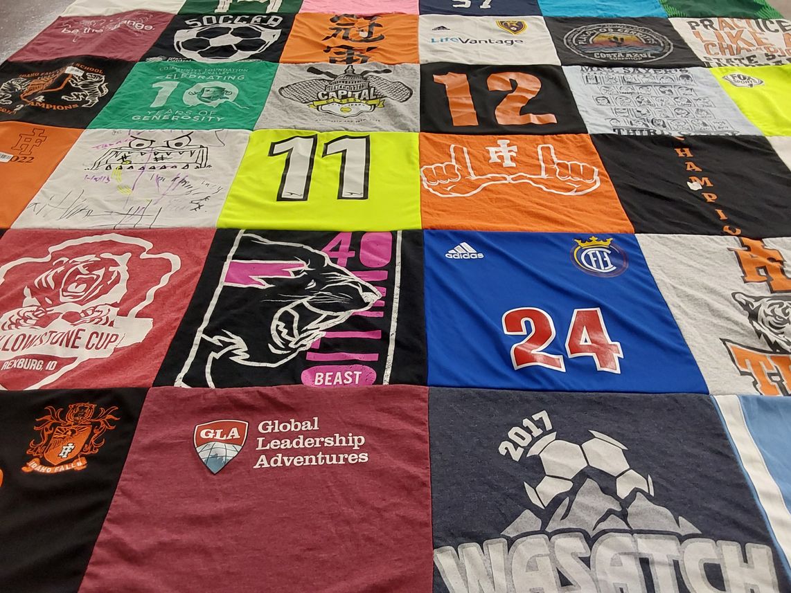 T-shirt quilt with soccer, leadership themes by Lindsey from ID
