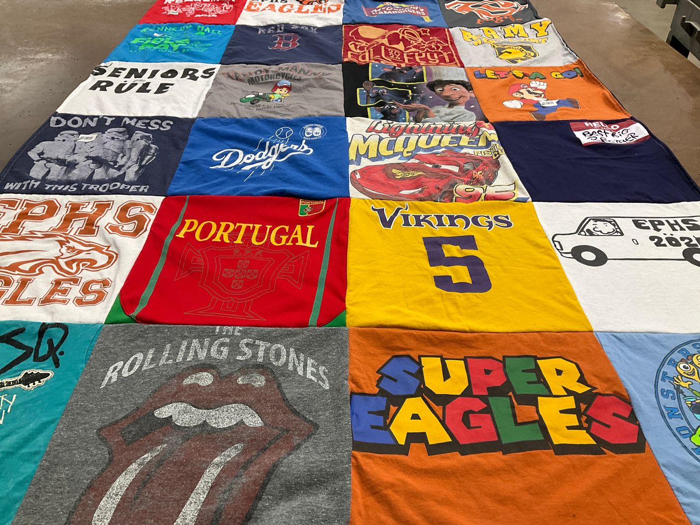 T-shirt quilt featuring eagles, vikings by Rebecca from TX