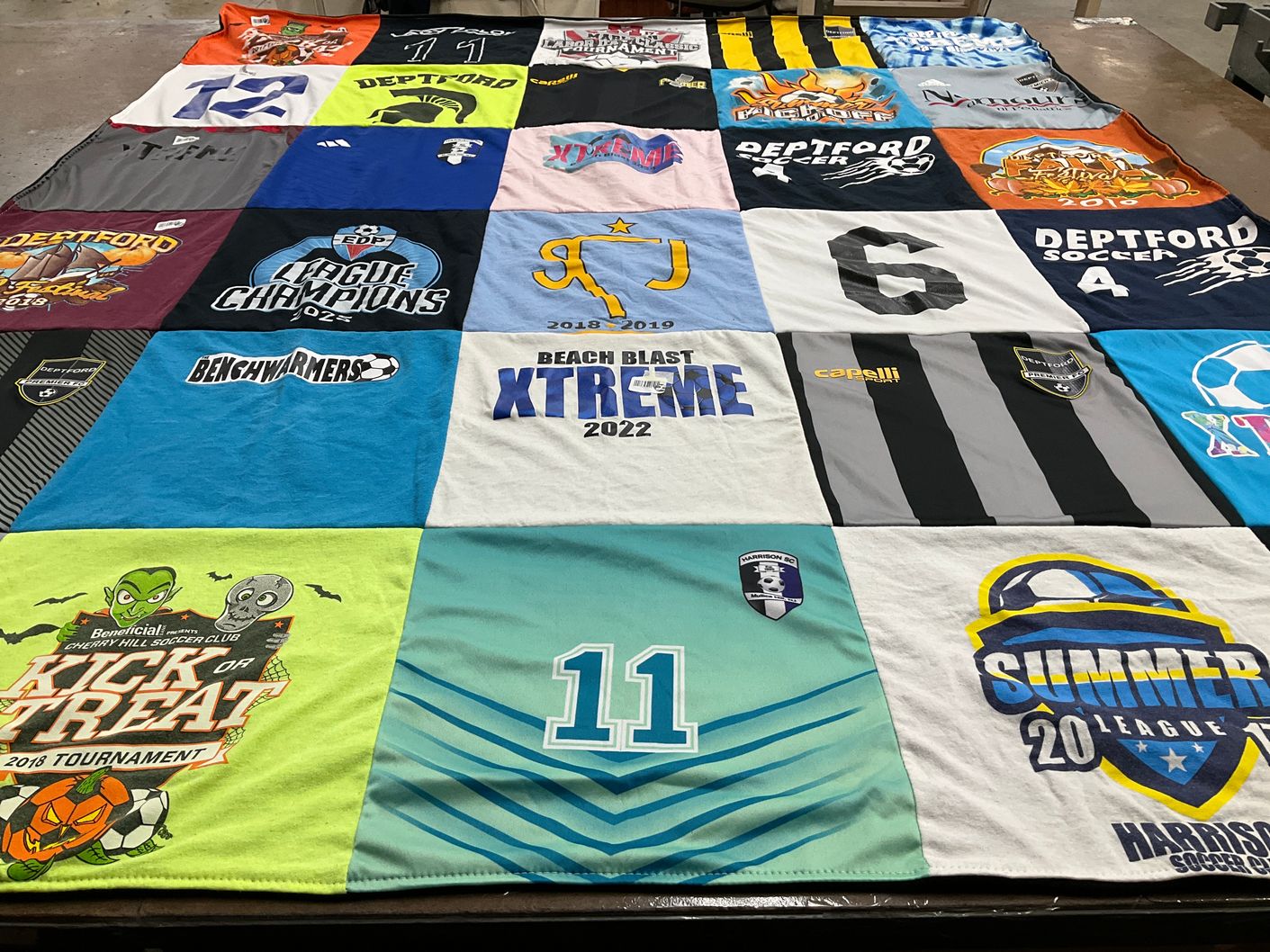 T-shirt quilt with soccer, sports themes by Alicia from NJ
