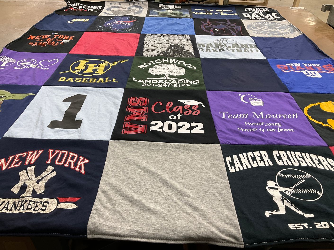 T-shirt quilt featuring new york yankees, oakland basketball by Gwen from NJ