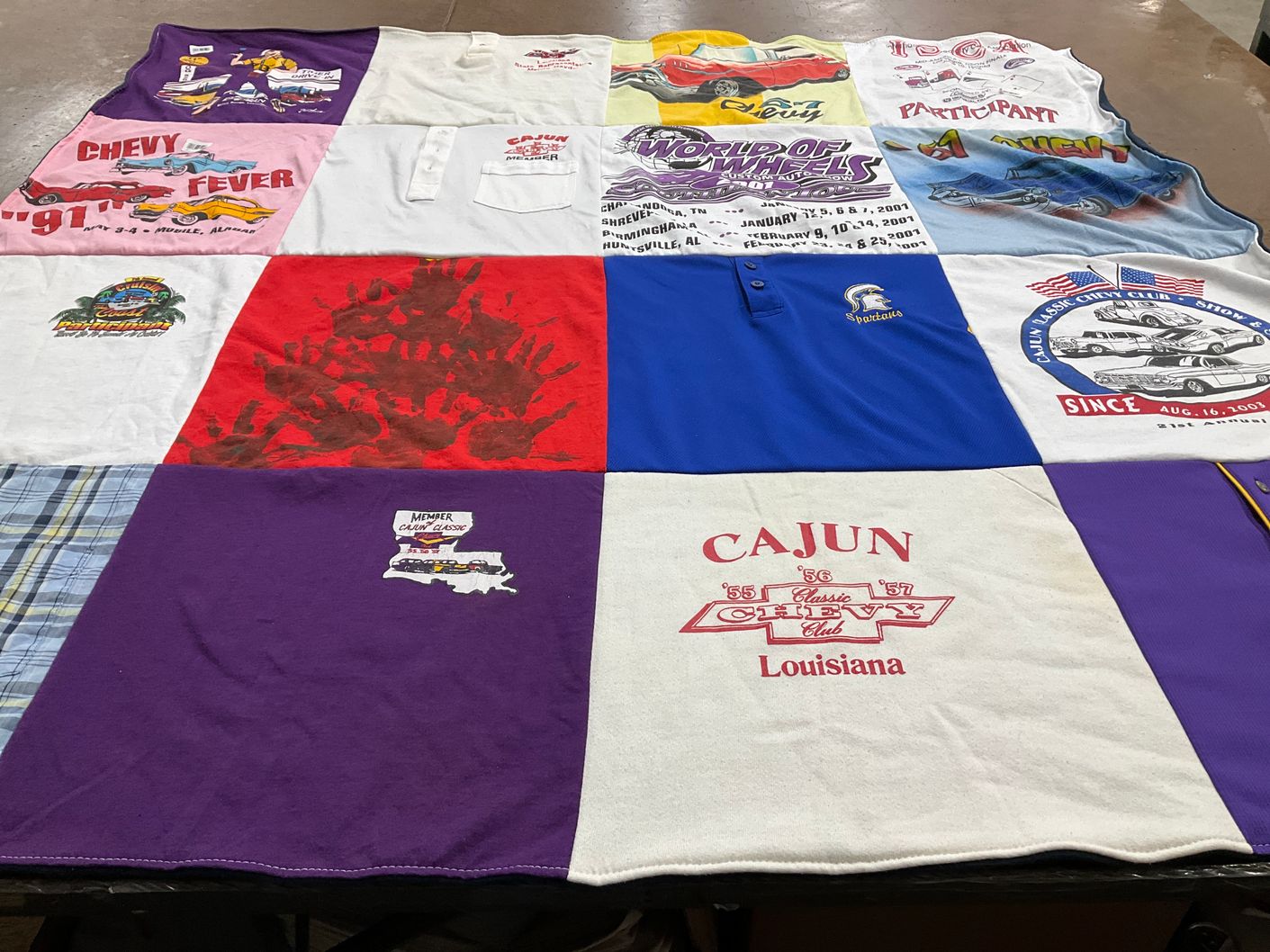 T-shirt quilt with classic cars, automobiles themes by john from LA