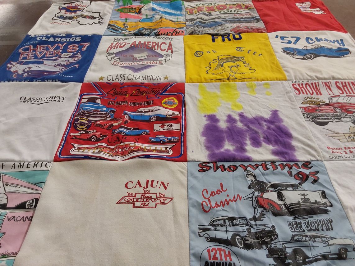 T-shirt quilt with classic cars, car shows themes by john from LA