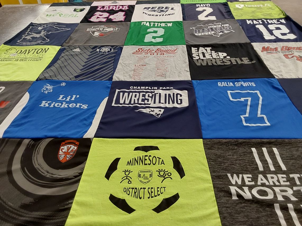 T-shirt quilt from dayton elementary school, champlin park high school by Claudine from MN