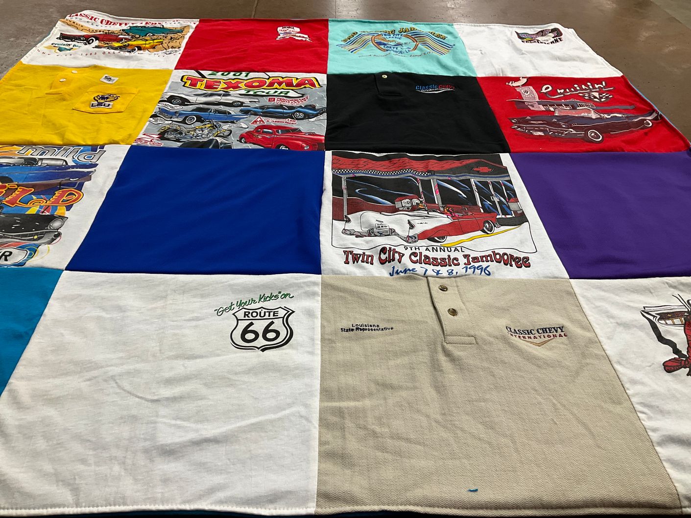 T-shirt quilt with cars, auto shows themes by john from LA