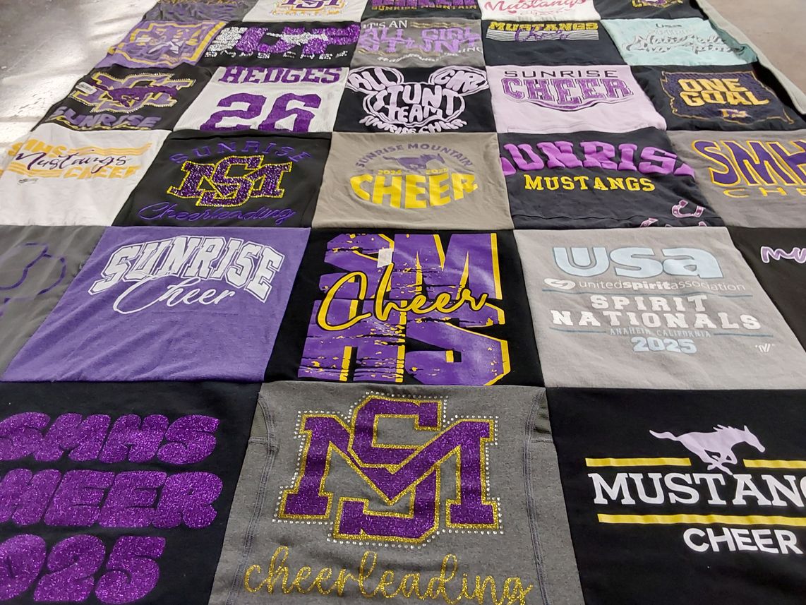T-shirt quilt featuring sunrise mustangs by Sherri from AZ