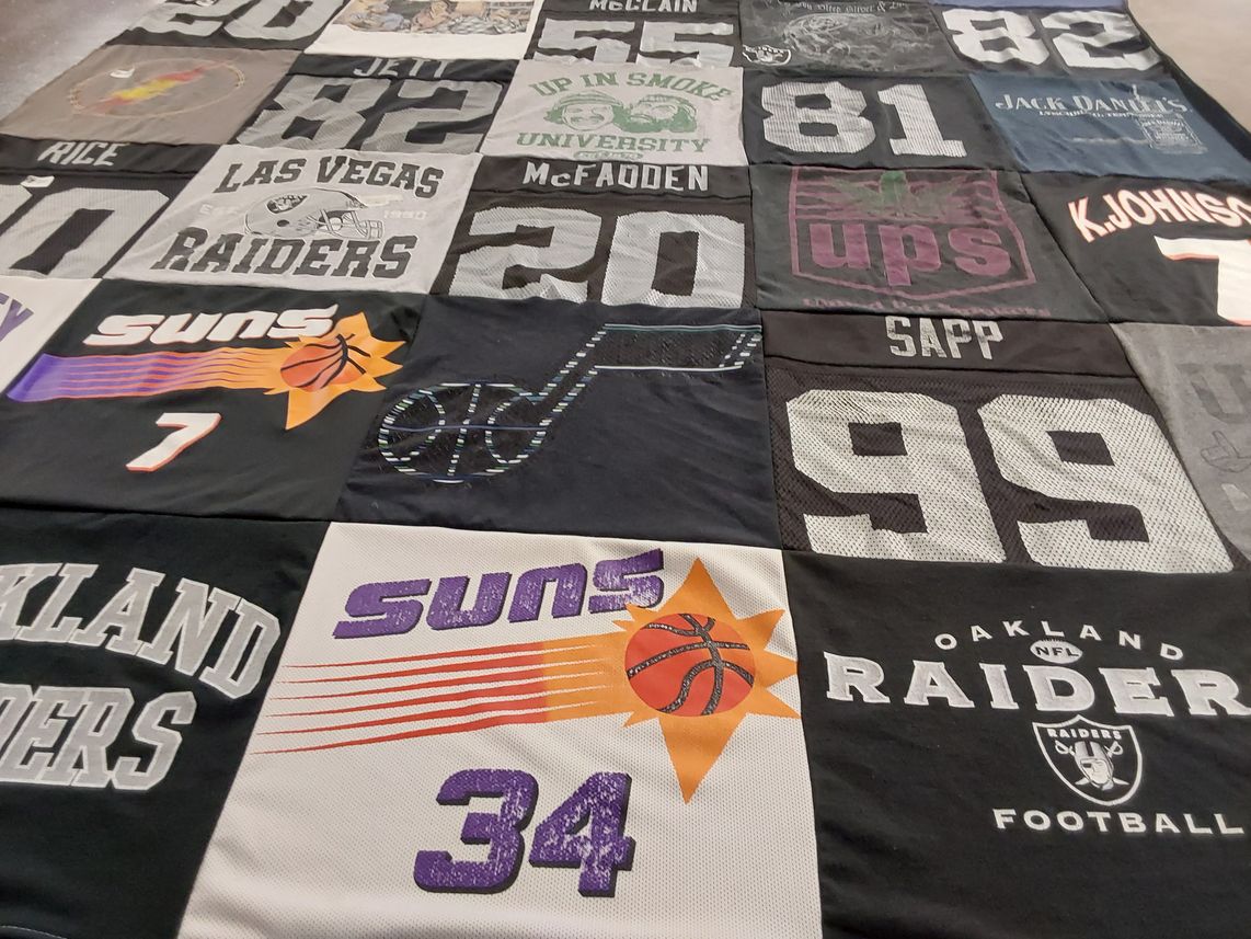 T-shirt quilt featuring las vegas raiders, phoenix suns by Crystal from UT