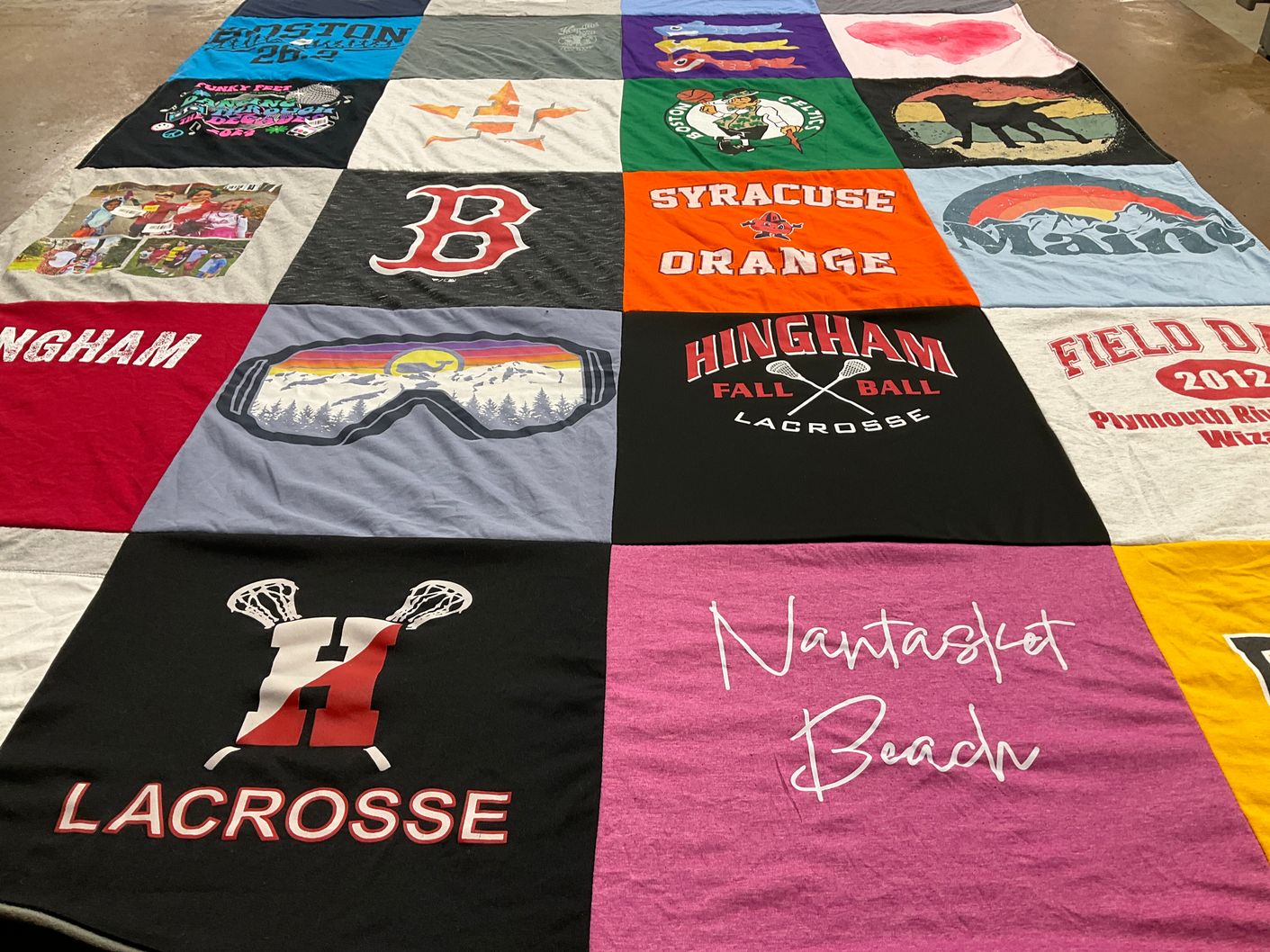 T-shirt quilt from syracuse university, hingham high school by Suzanne from MA