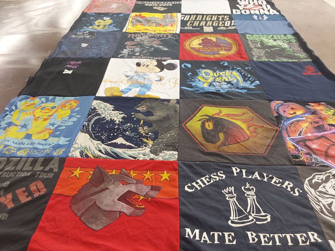 T-shirt quilt with chess, animation themes by Anna from FL