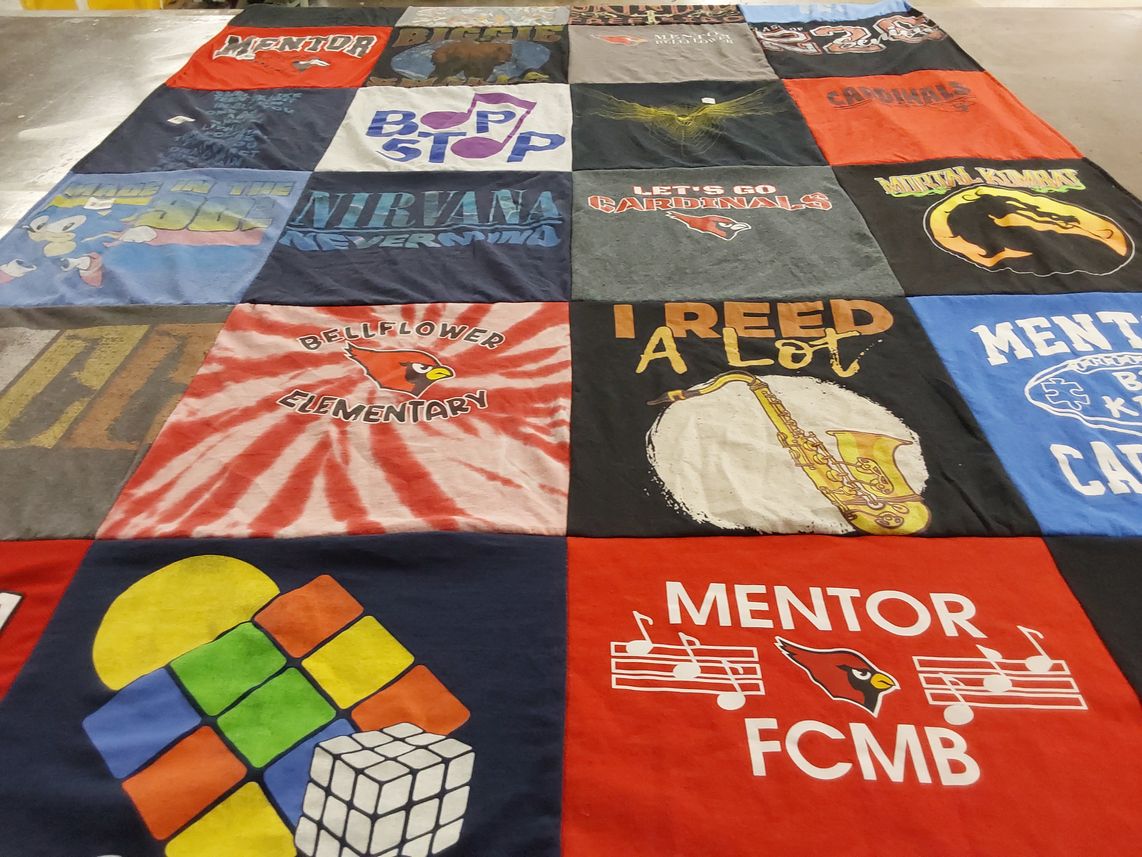T-shirt quilt featuring mentor high school cardinals by Diana from OH