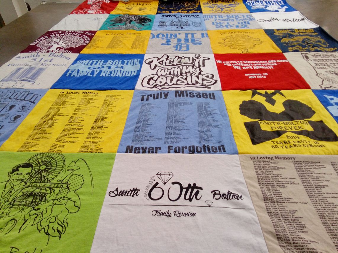 T-shirt quilt with family, reunion themes by Deanna from MI