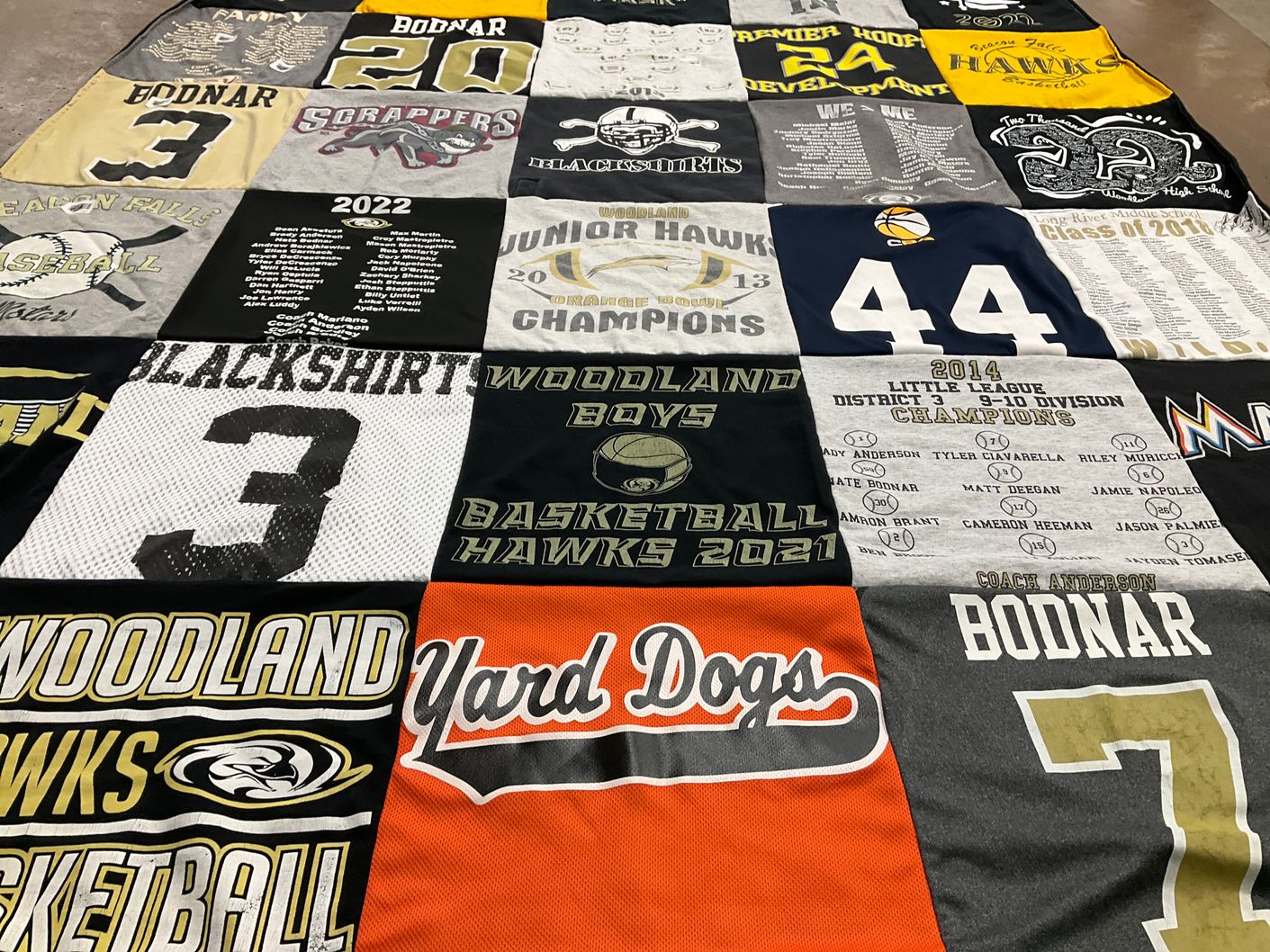 T-shirt quilt featuring woodland boys basketball, blackshirts by Jacqueline from CT