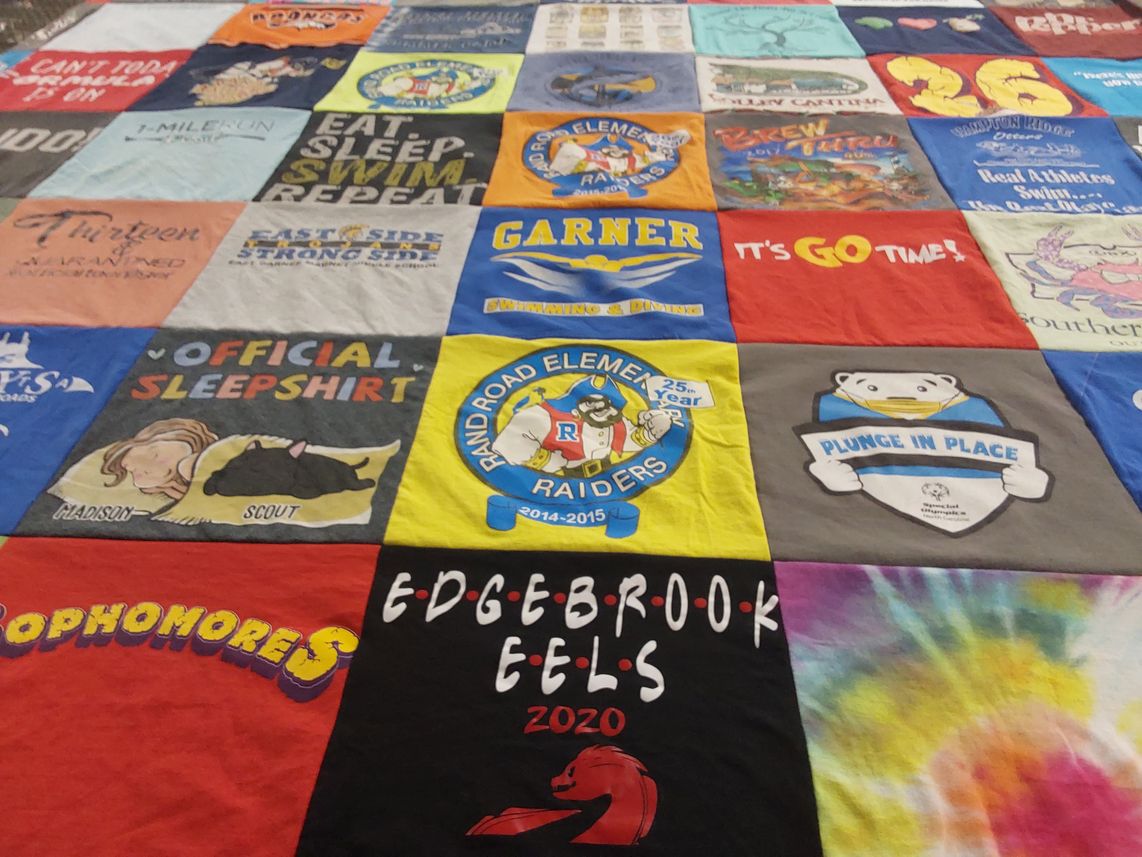 T-shirt quilt featuring edgebrook eels by Tiffanie from NC