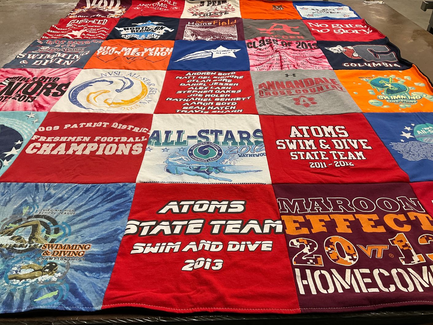 T-shirt quilt featuring atoms swim and dive team by Paul from VA