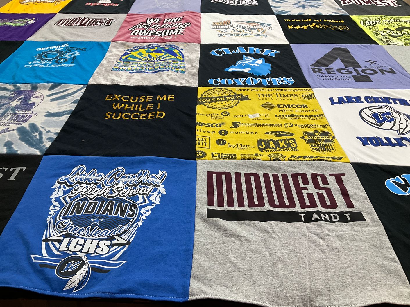T-shirt quilt featuring lake central high school cheerleaders by Stacy from IN