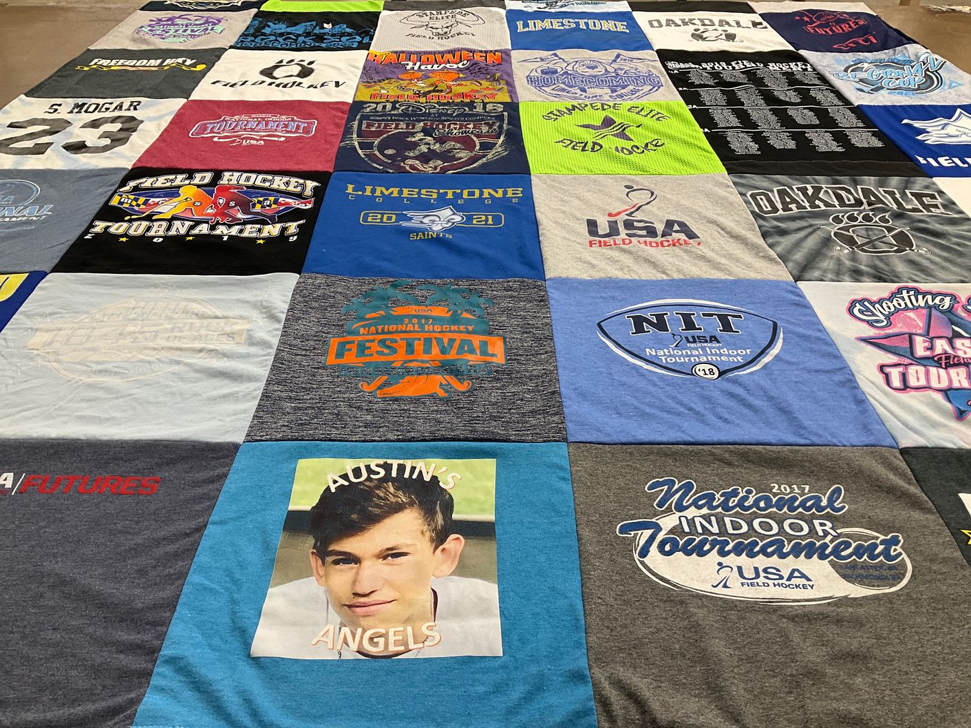 T-shirt quilt from limestone college, oakdale high school by sam from MD