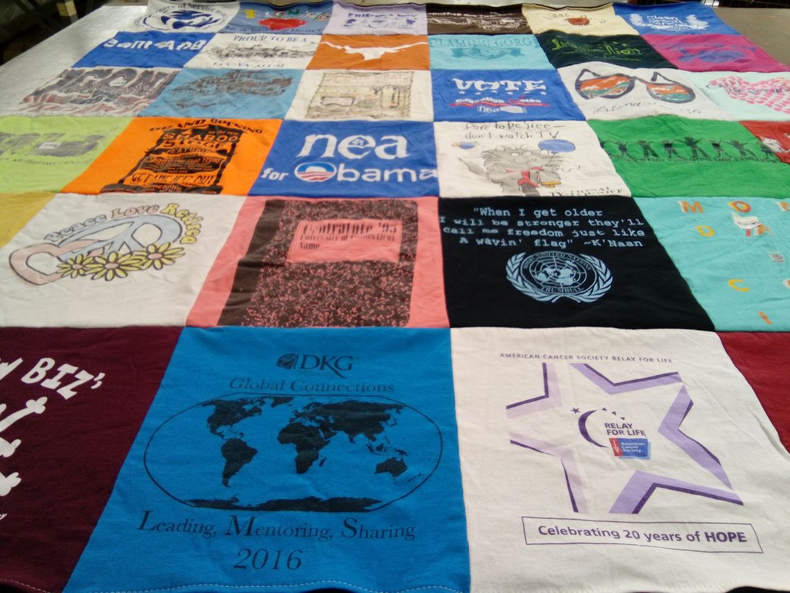 T-shirt quilt with politics, community service themes by Ann from CT