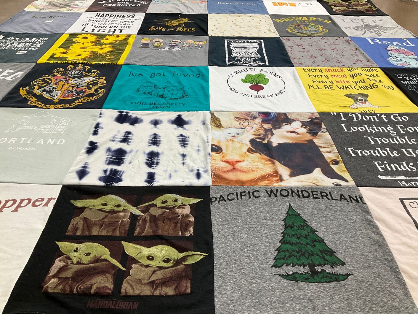 T-shirt quilt from reed college by Mark from OR
