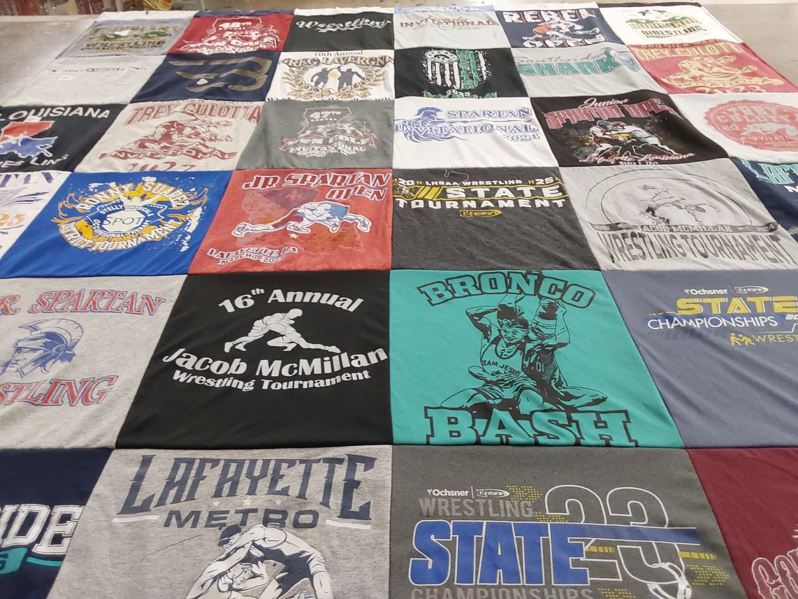 T-shirt quilt featuring bronco wrestling team, jd spartan wrestling team by Misty from LA