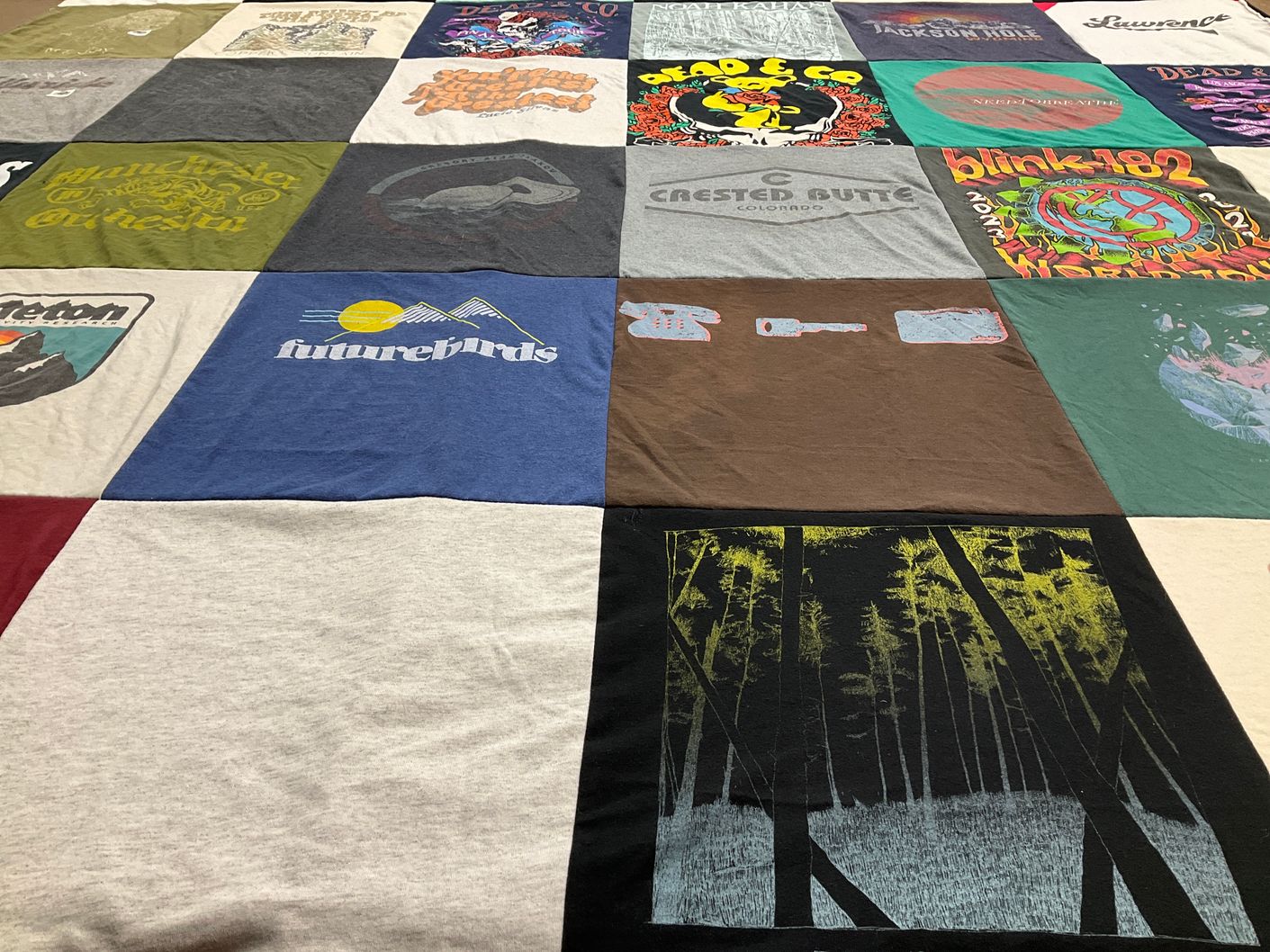 T-shirt quilt with music, outdoors themes by Lucy from TN