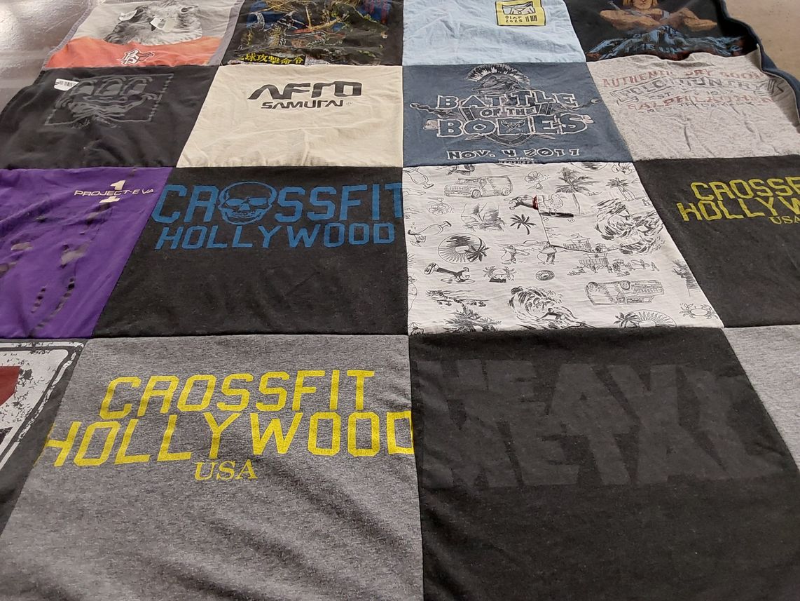 T-shirt quilt with fitness, crossfit themes by Eric from FL