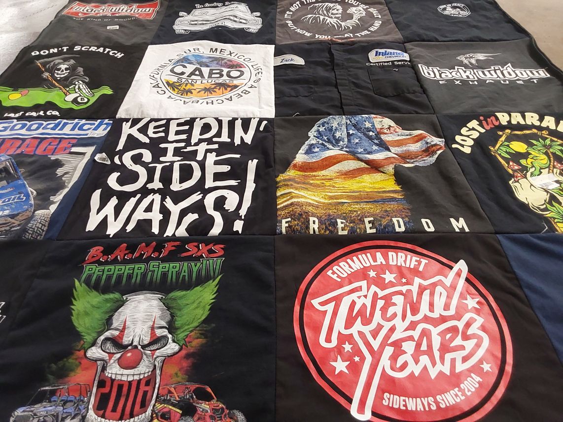 T-shirt quilt with off-road racing, motorsports themes by nicole from CA