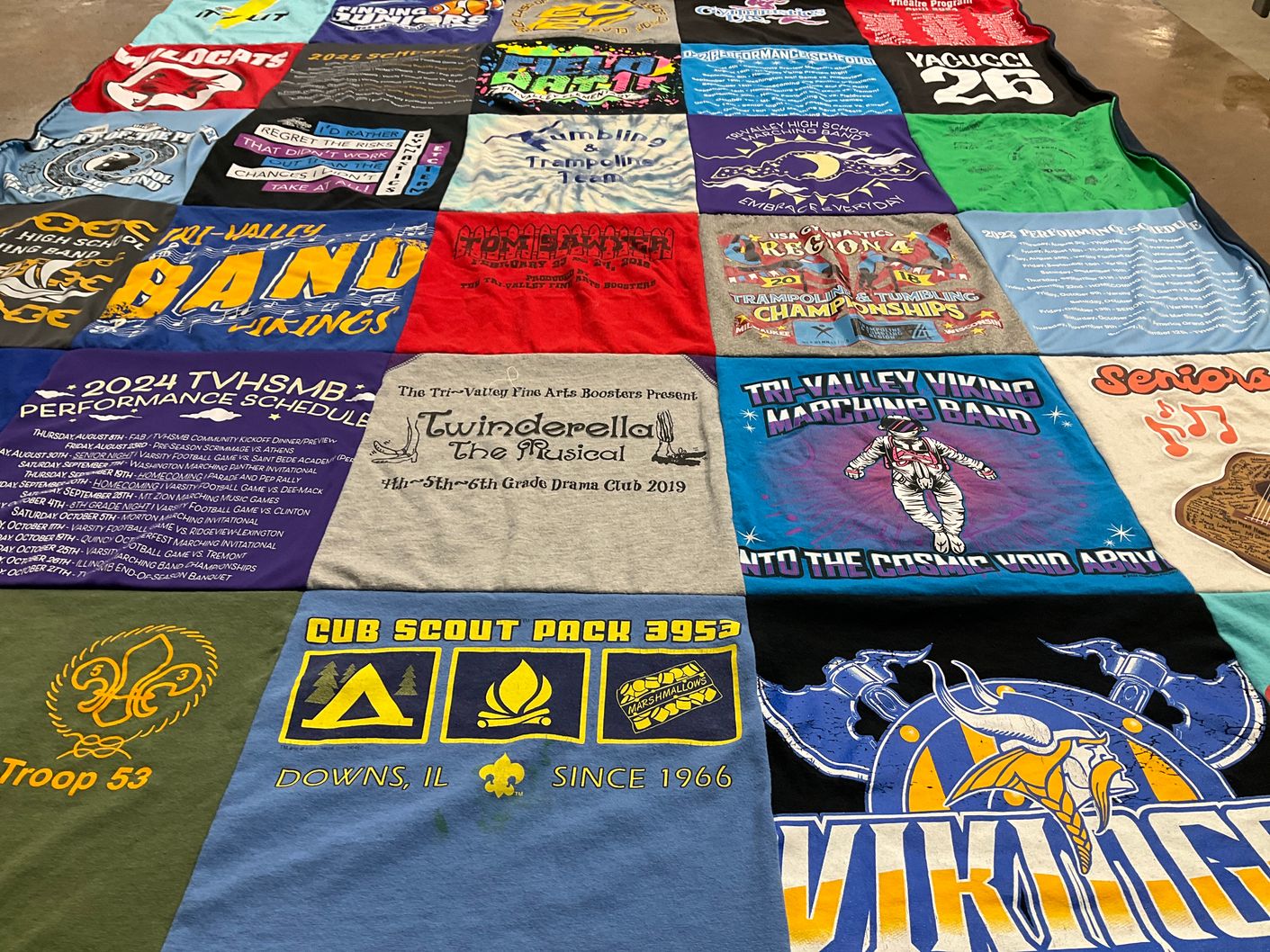 T-shirt quilt featuring tri-valley viking marching band by Amy from IL