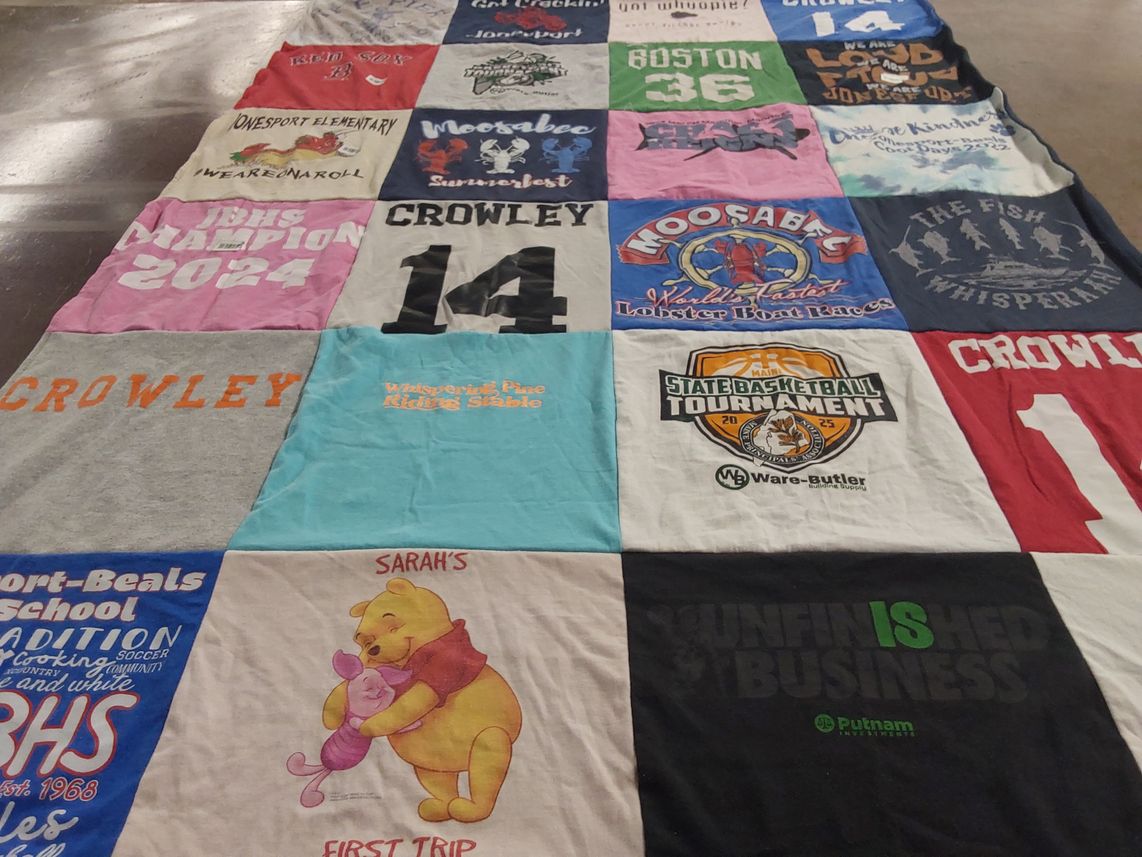 T-shirt quilt featuring moosabec high school by Marni from ME