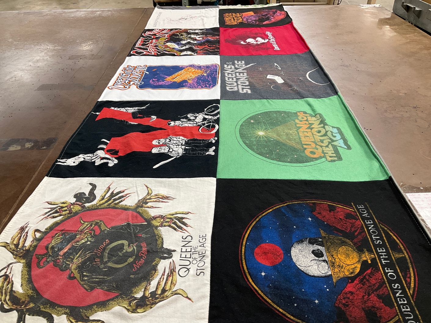 T-shirt quilt with music, rock themes by Shelley from PA