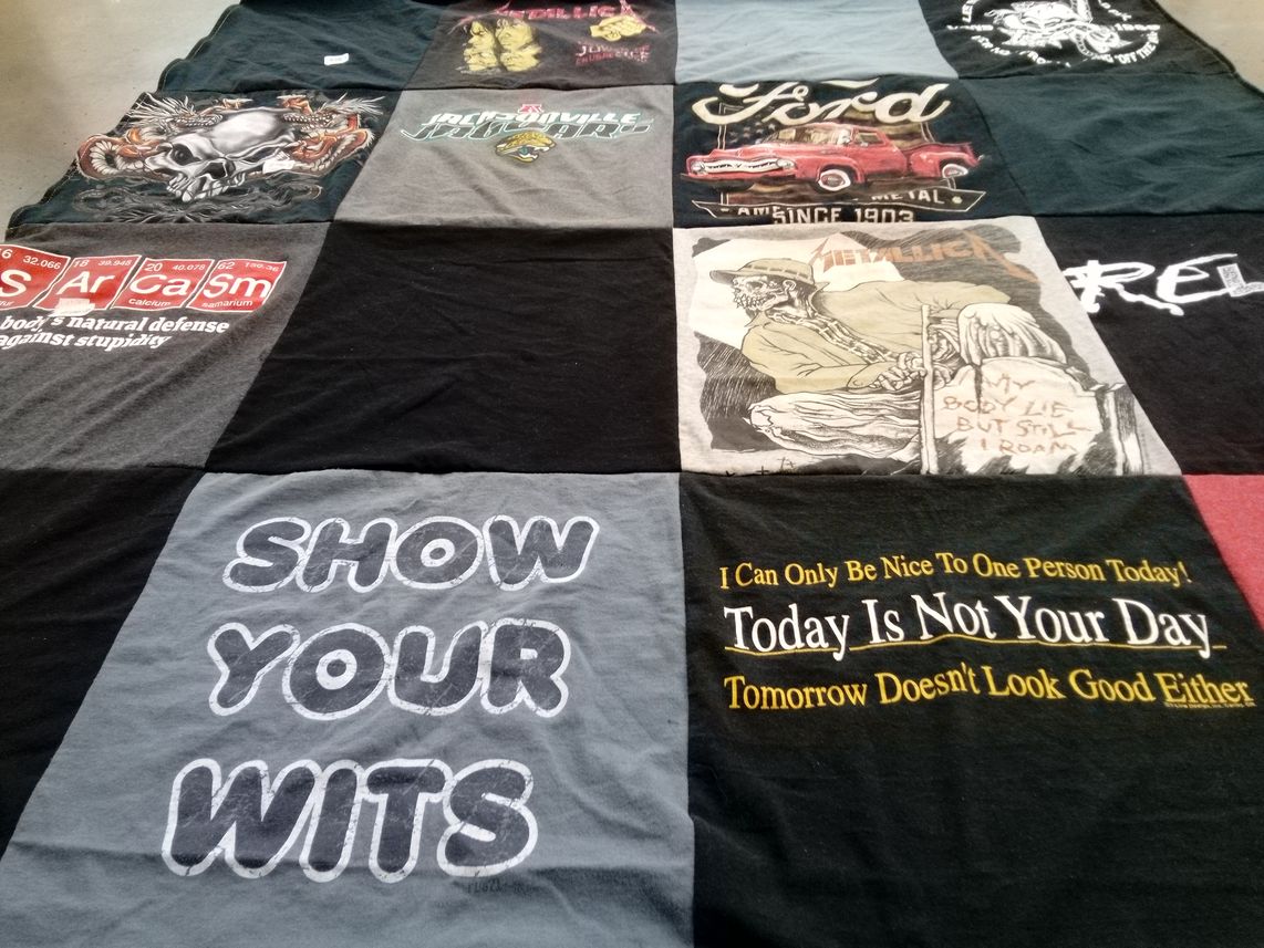 T-shirt quilt with humor, sarcasm themes by Laura from FL