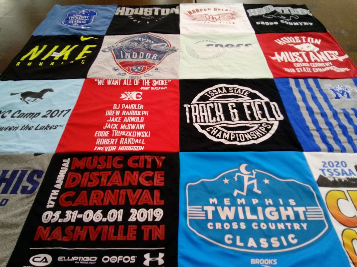 T-shirt quilt featuring houston mustangs, harper hills cross country by Amy from TN