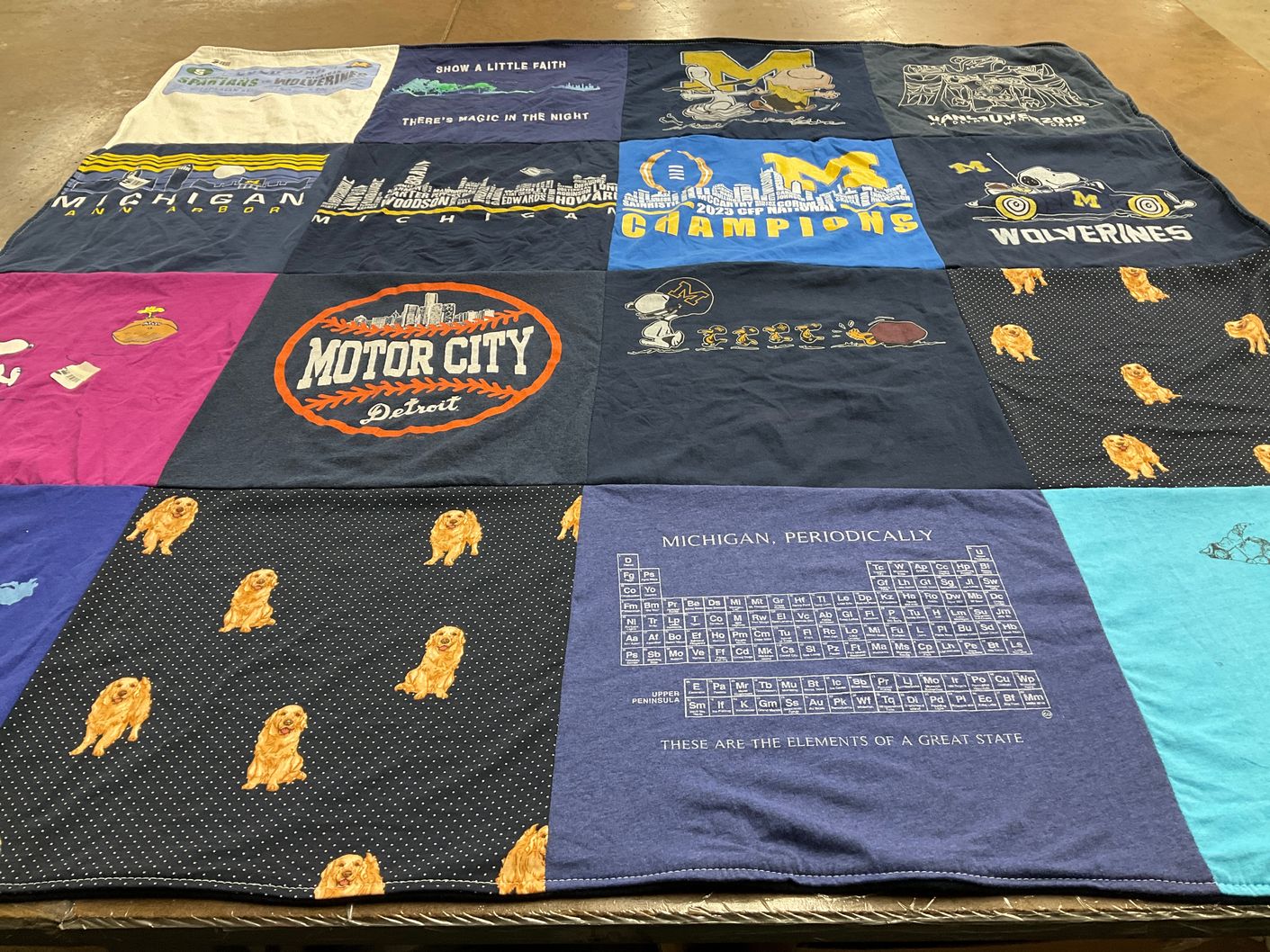 T-shirt quilt featuring michigan wolverines, michigan state spartans by Colleen from MI