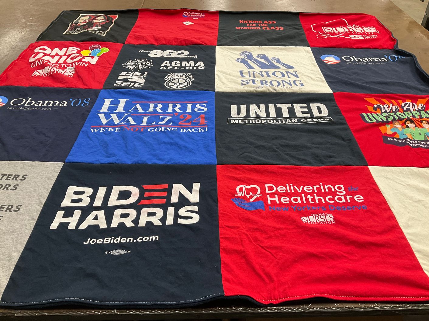 T-shirt quilt with politics, healthcare themes by Richard from NY