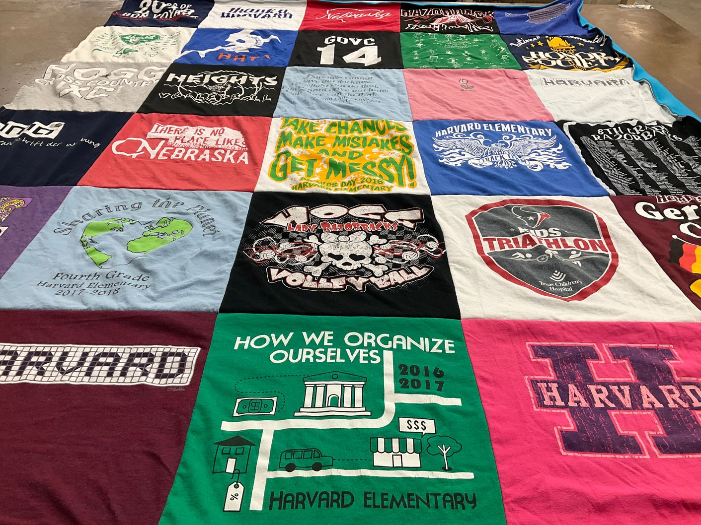 T-shirt quilt featuring harvard elementary volleyball, harvard lady racers by Alison from TX