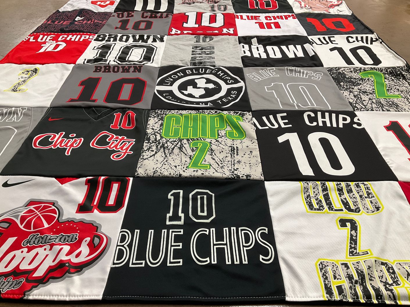 T-shirt quilt with basketball themes by Katrina from TX