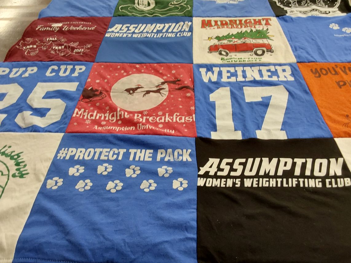T-shirt quilt from assumption university by Hailey from MA
