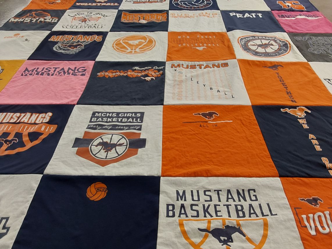 T-shirt quilt featuring mountain crest mustangs by Melissa from UT