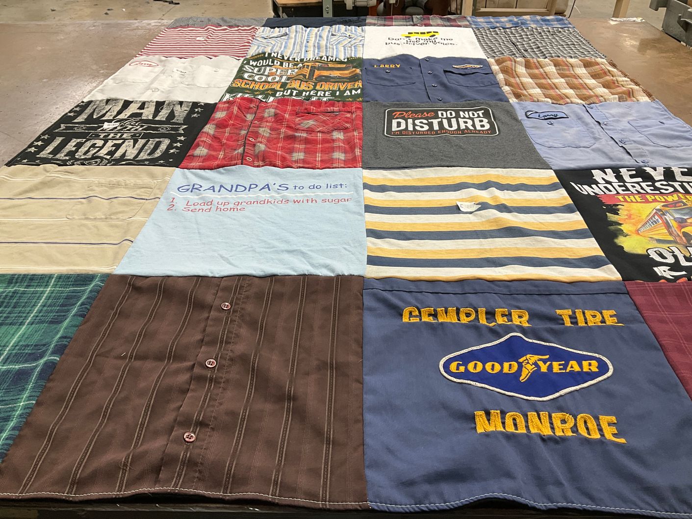 T-shirt quilt with family, humor themes by CARRIE from WI