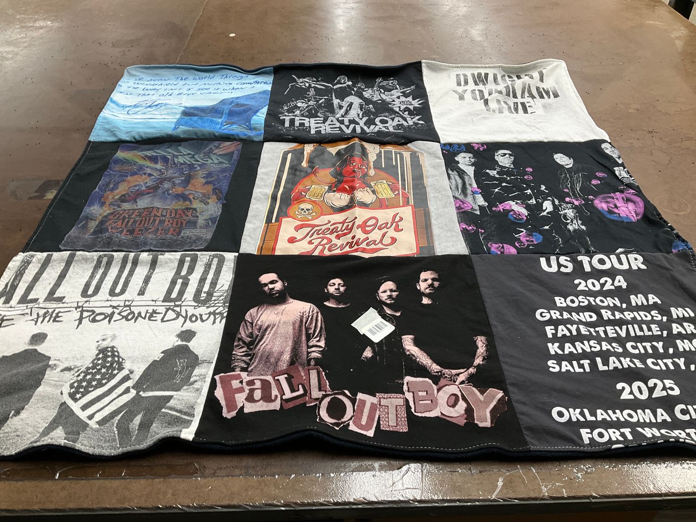 T-shirt quilt with music, concerts themes by Shannon from TX
