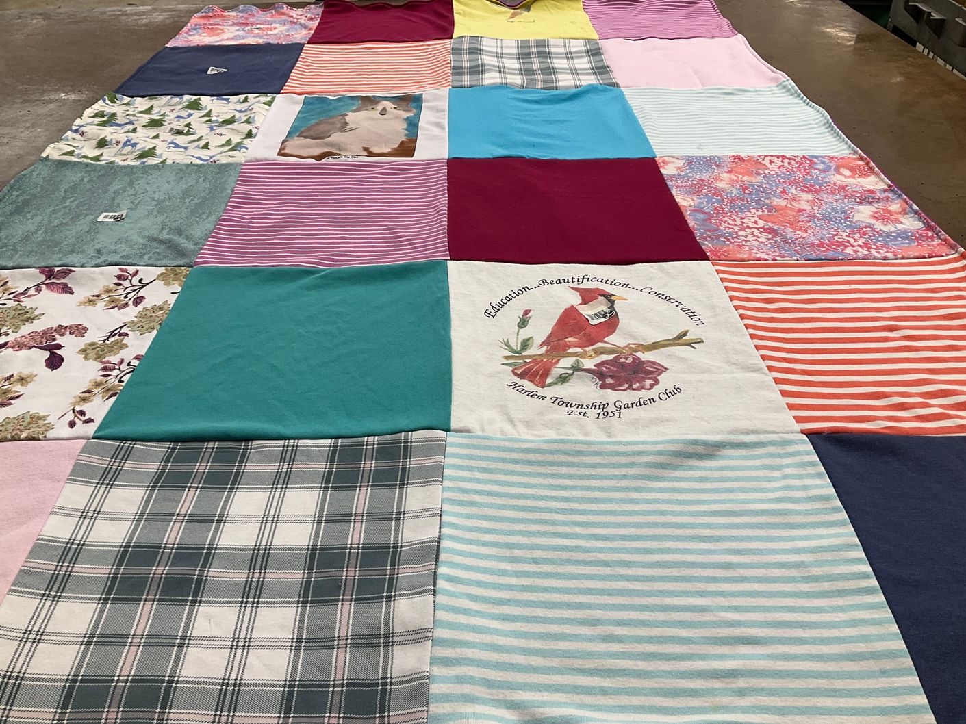 T-shirt quilt with gardening, environment themes by Lindsay from OH