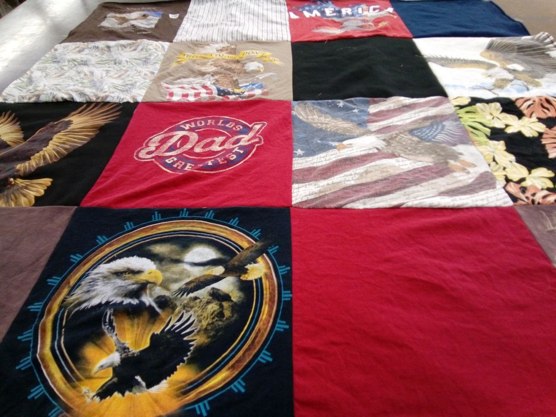 T-shirt quilt with eagles, patriotism themes by Timothy from CA
