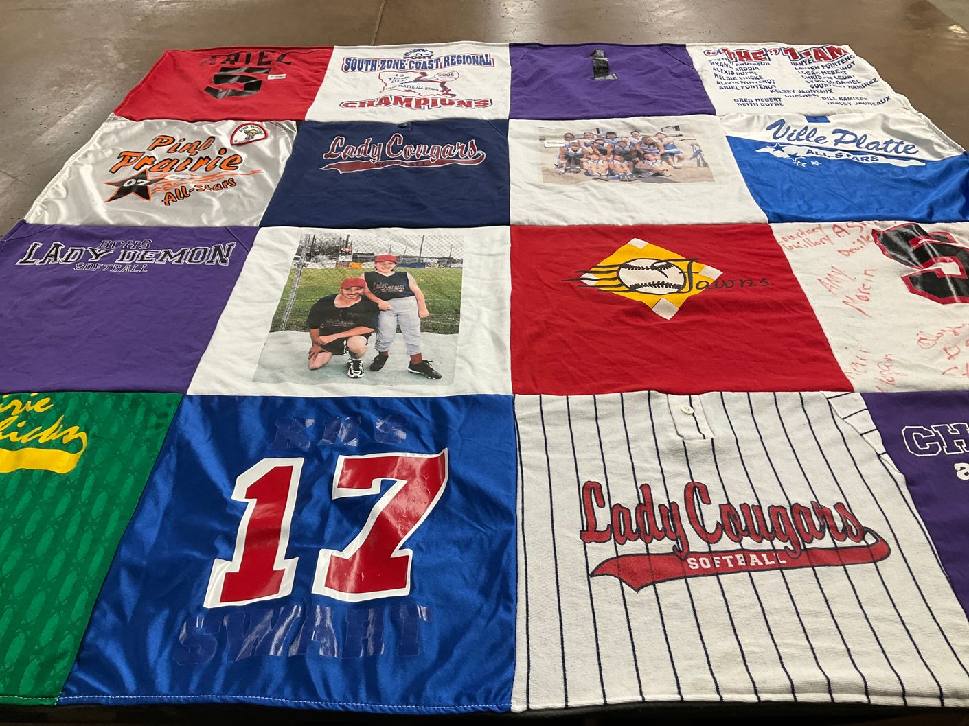 T-shirt quilt featuring lady cougars softball, lady demon softball by Ariel from LA