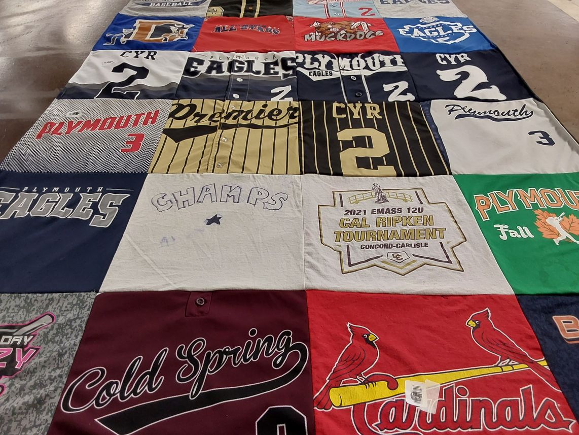 T-shirt quilt featuring plymouth eagles, muckdogs by Barbara from MA