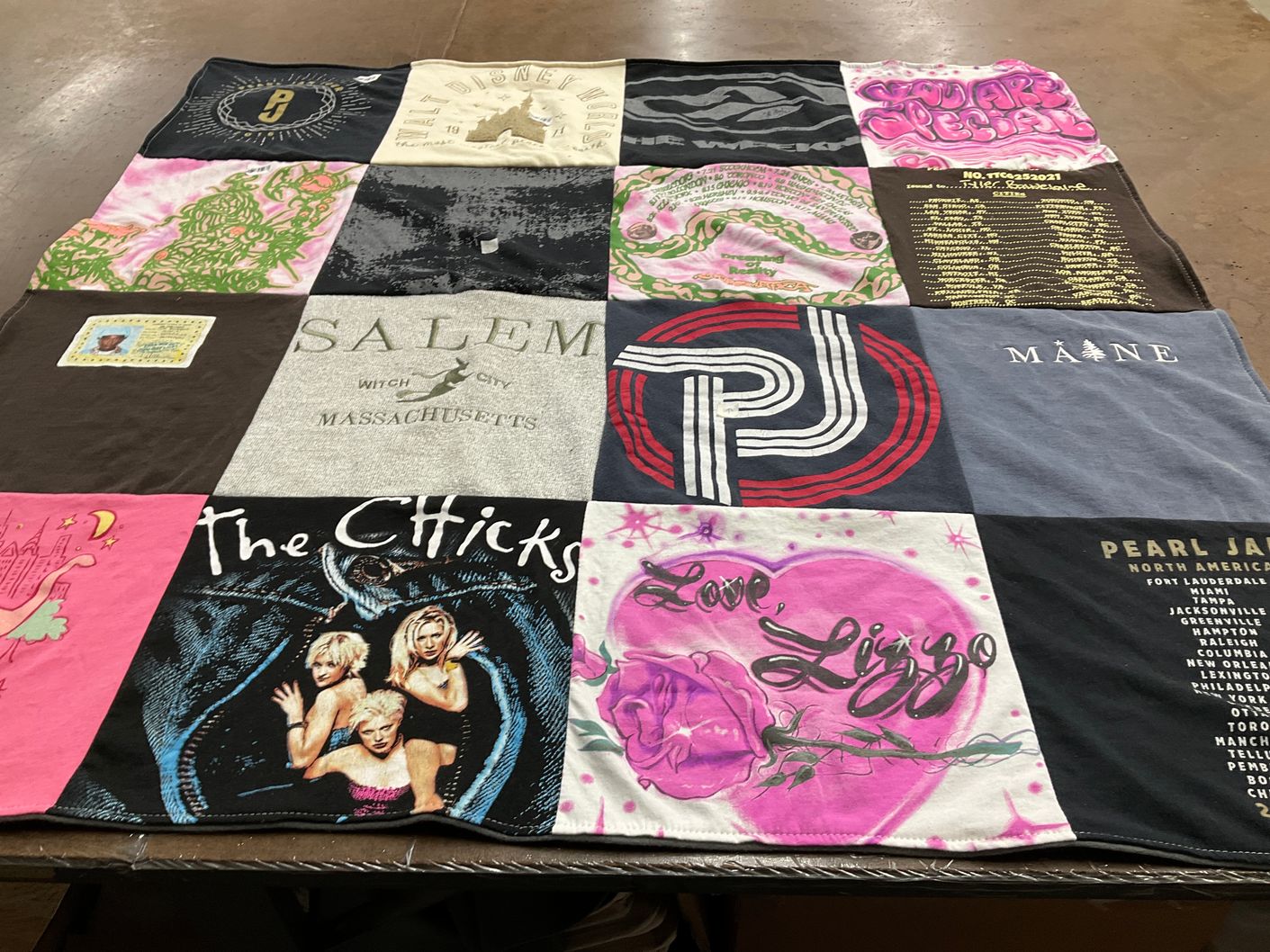 T-shirt quilt with music, pop culture themes by Destinie from TN